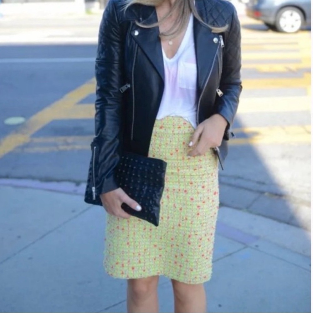 J.Crew No. 2 Pencil Skirt in Neon Yellow and Pink Tweed
